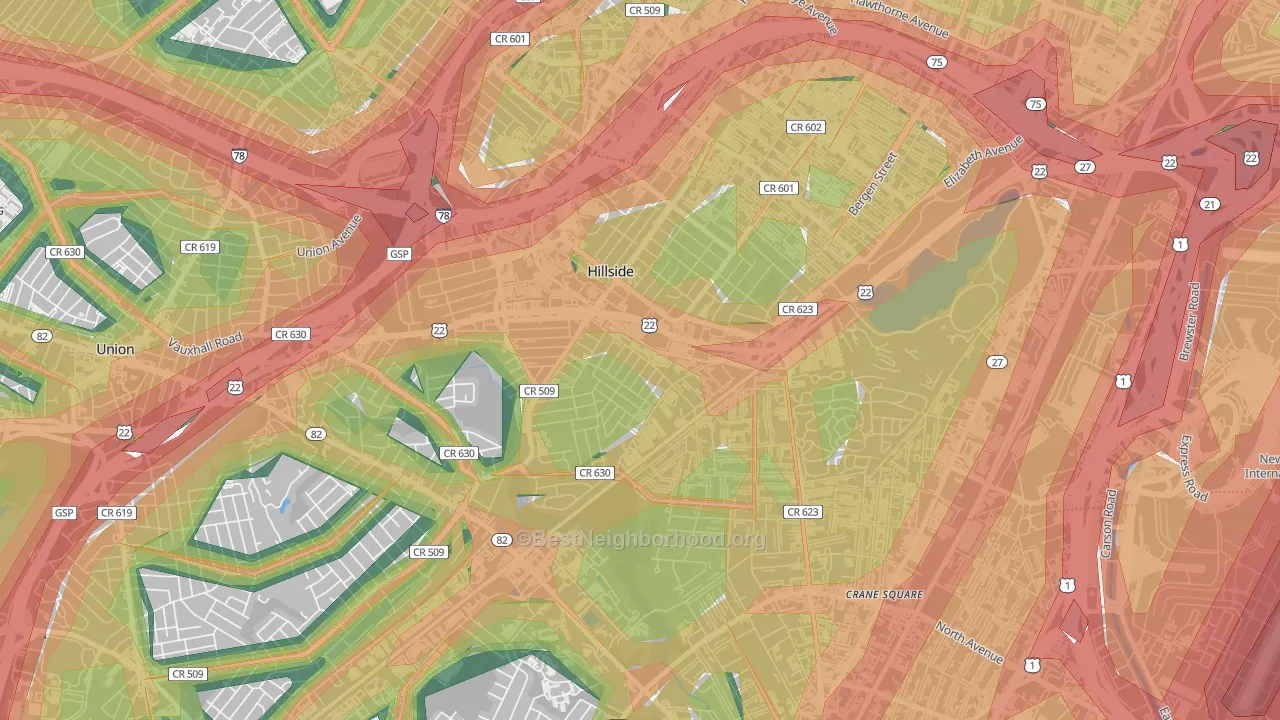 Hillside, NJ Map of Noise Levels in Hillside