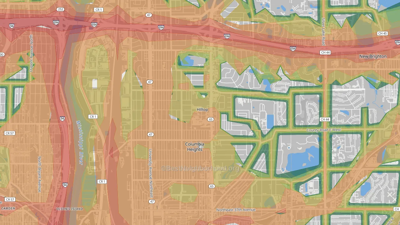 Hilltop, MN Map of Noise Levels in Hilltop