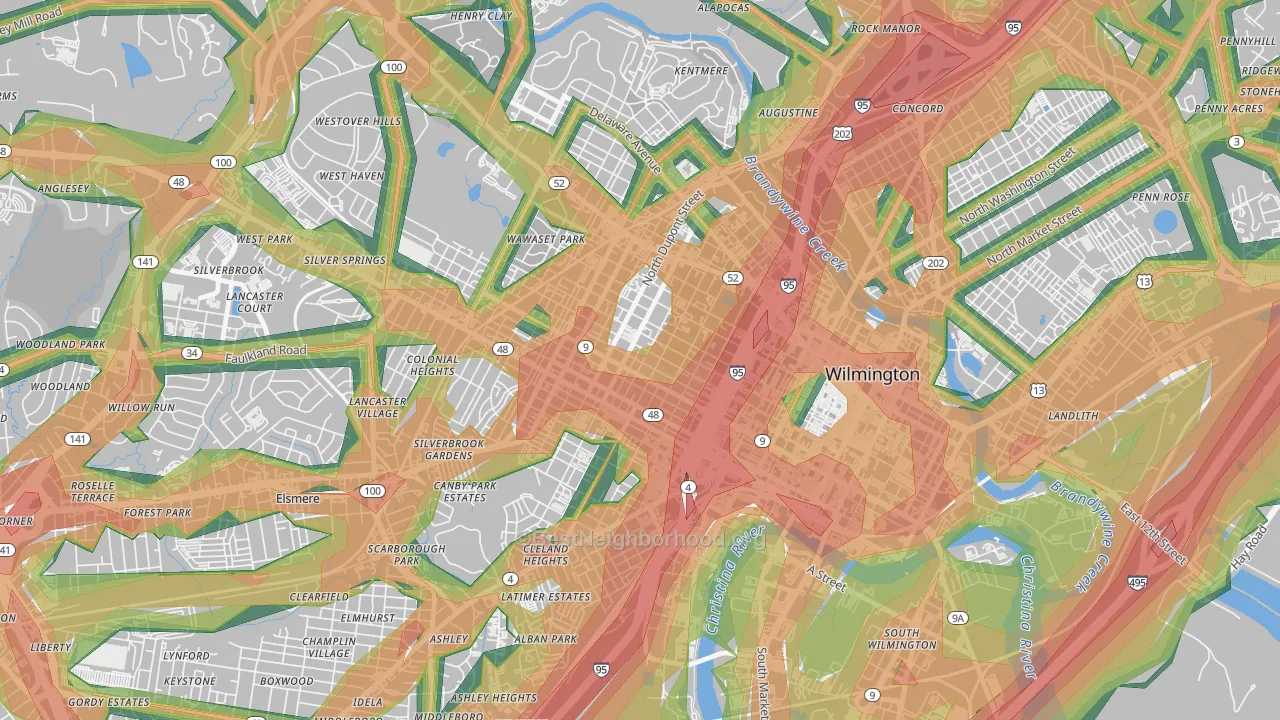 Hilltop, Wilmington, DE Map of Noise Levels in Hilltop