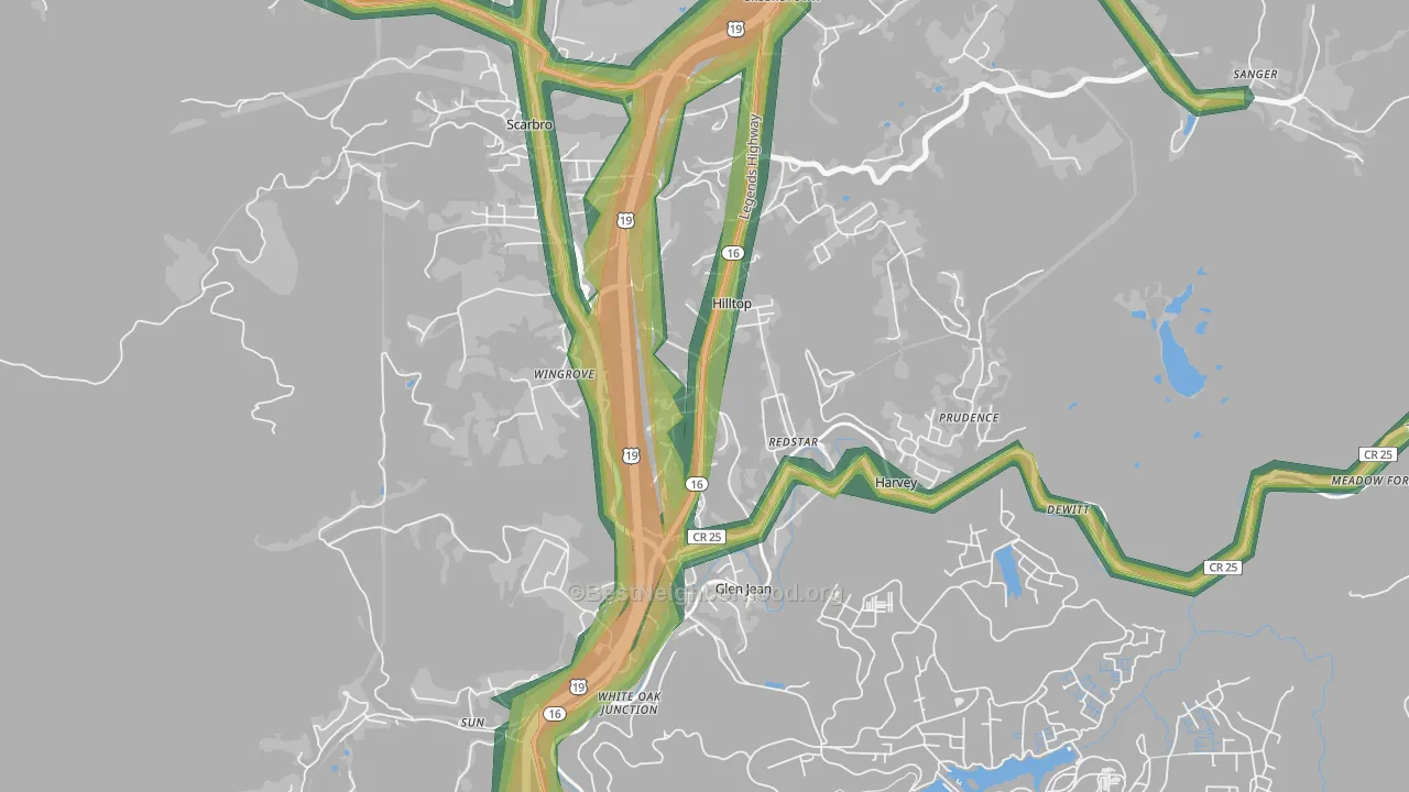 Hilltop, WV Map of Noise Levels in Hilltop