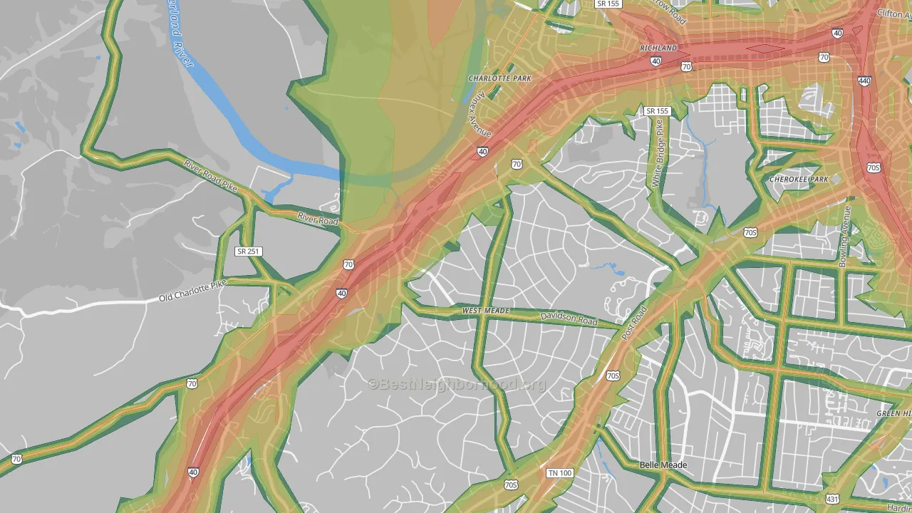 Hillwood Estates, Nashville, TN Map of Noise Levels in Hillwood Estates