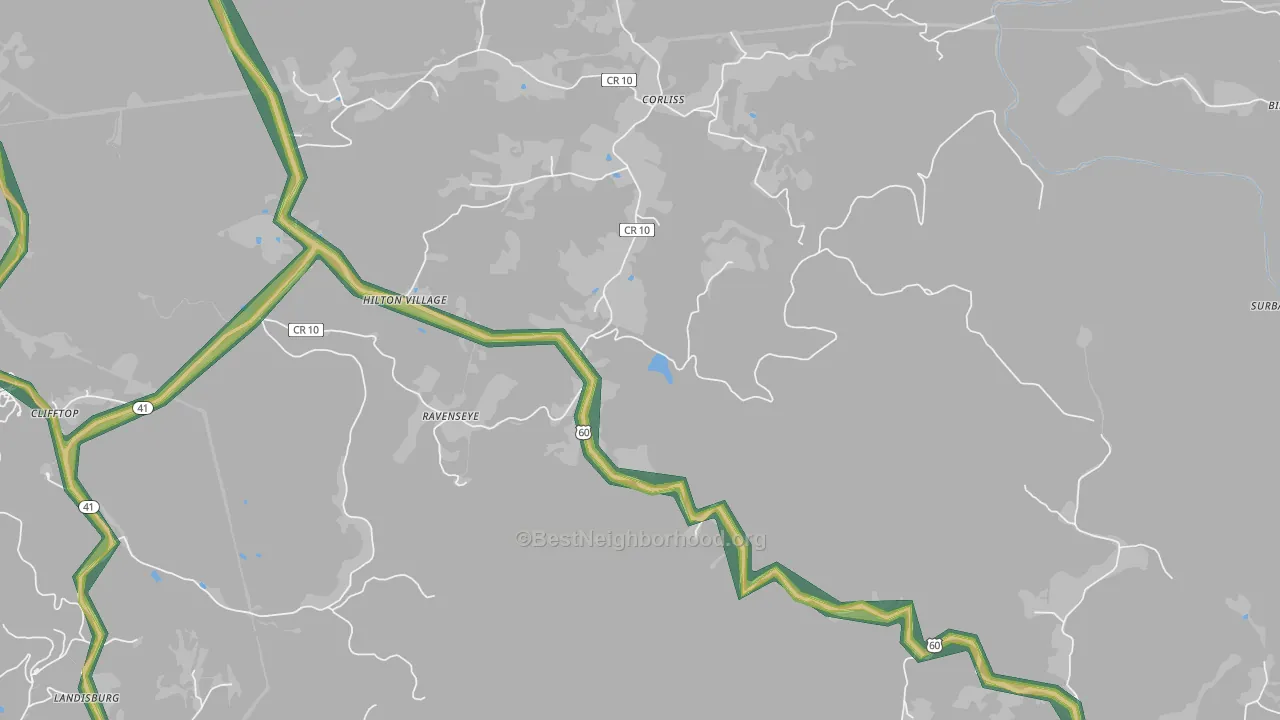 Hilton Village, WV Map of Noise Levels in Hilton Village