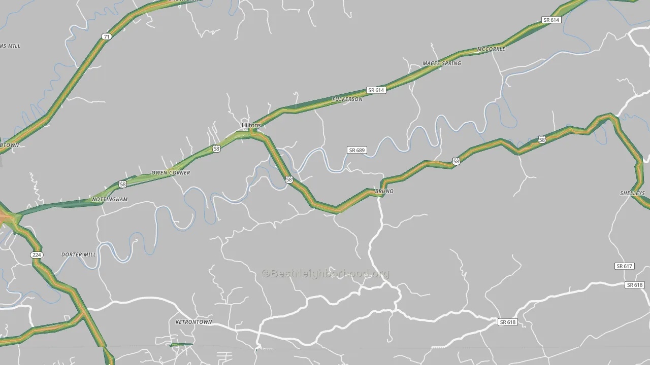 Hiltons, VA Map of Noise Levels in Hiltons