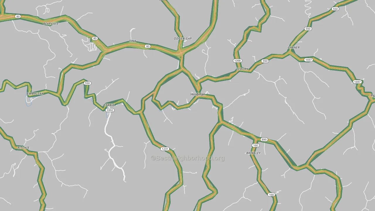 Hindman, KY Map of Noise Levels in Hindman