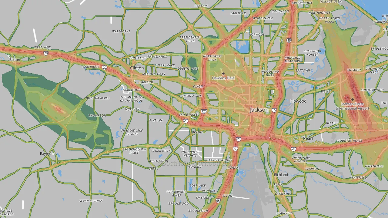 Hinds County, MS Map of Noise Levels in Hinds County