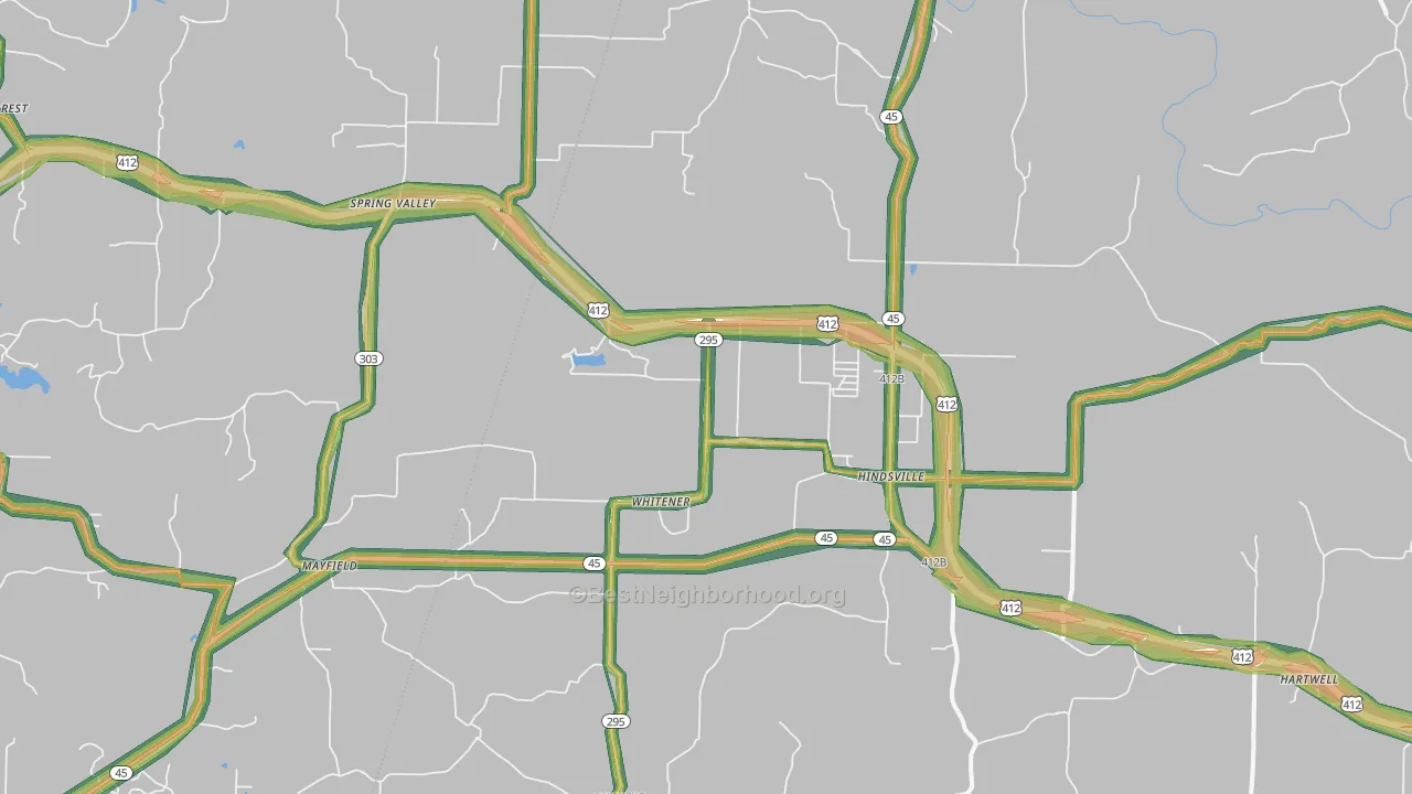 Hindsville, AR Map of Noise Levels in Hindsville