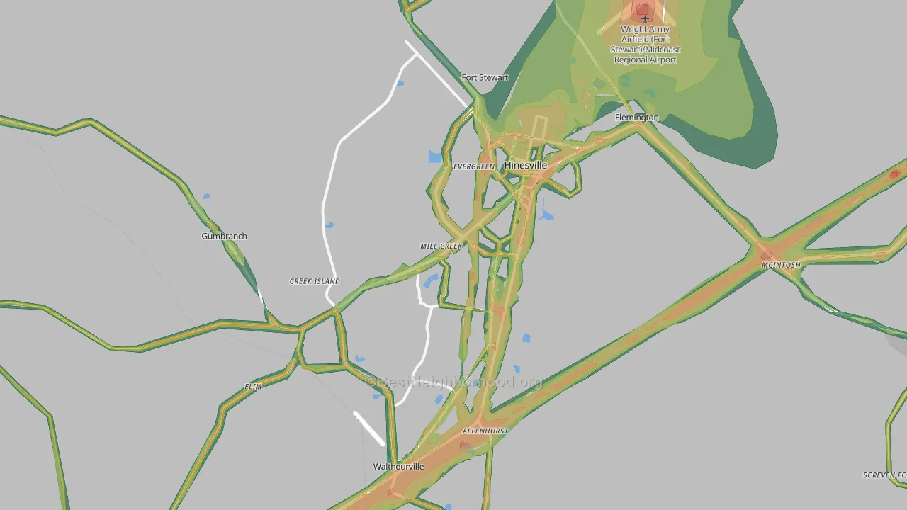 Hinesville, GA Map of Noise Levels in Hinesville