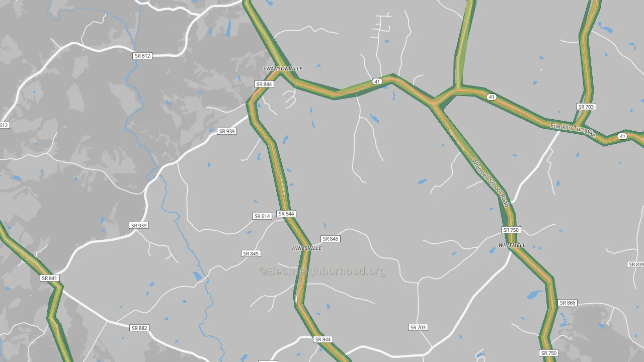 Hinesville, VA Map of Noise Levels in Hinesville