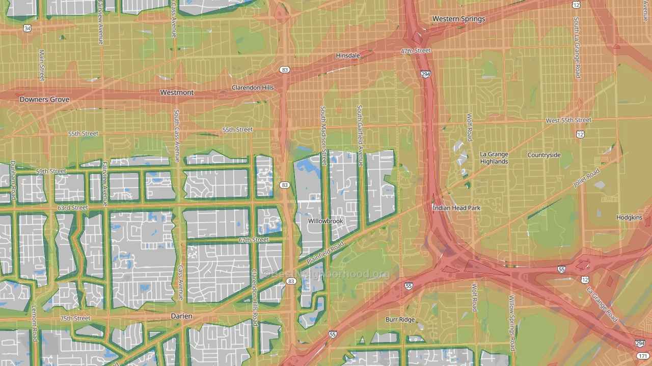 Hinsdale, IL Map of Noise Levels in Hinsdale