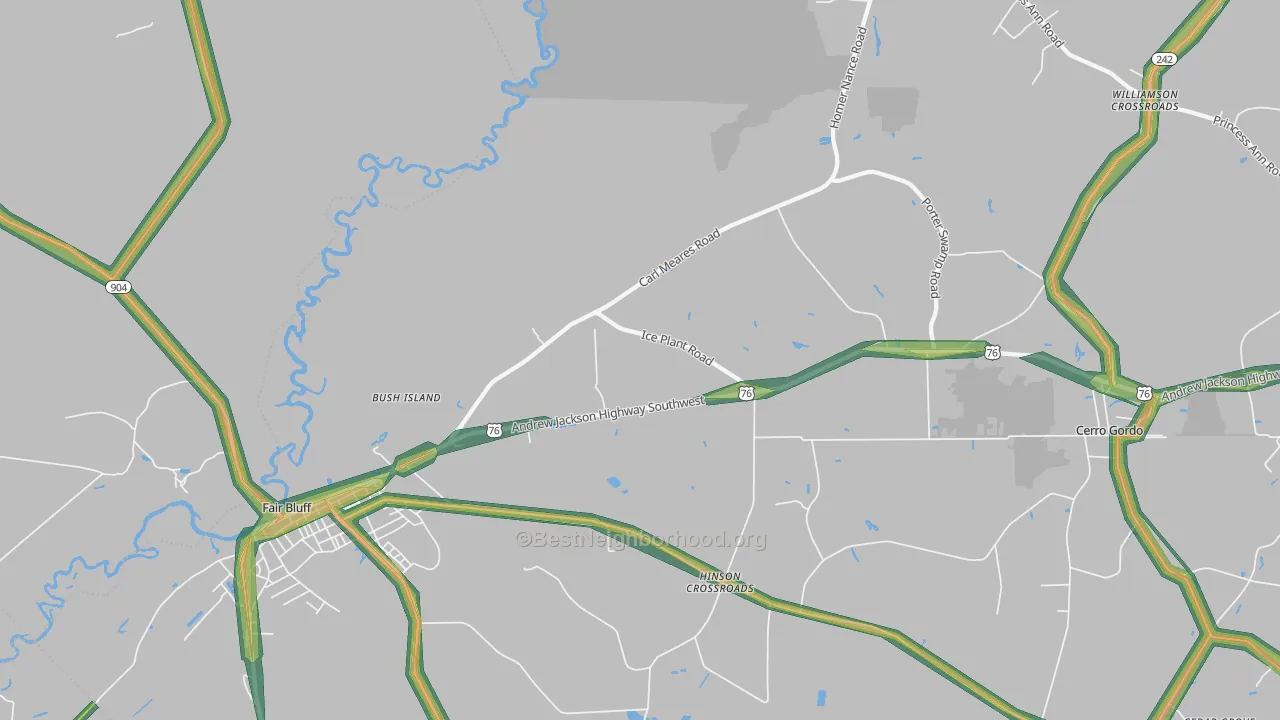 Hinson Crossroads, NC Map of Noise Levels in Hinson Crossroads