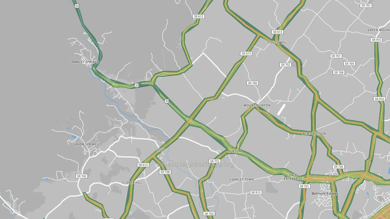 Hinton, VA Map of Noise Levels in Hinton