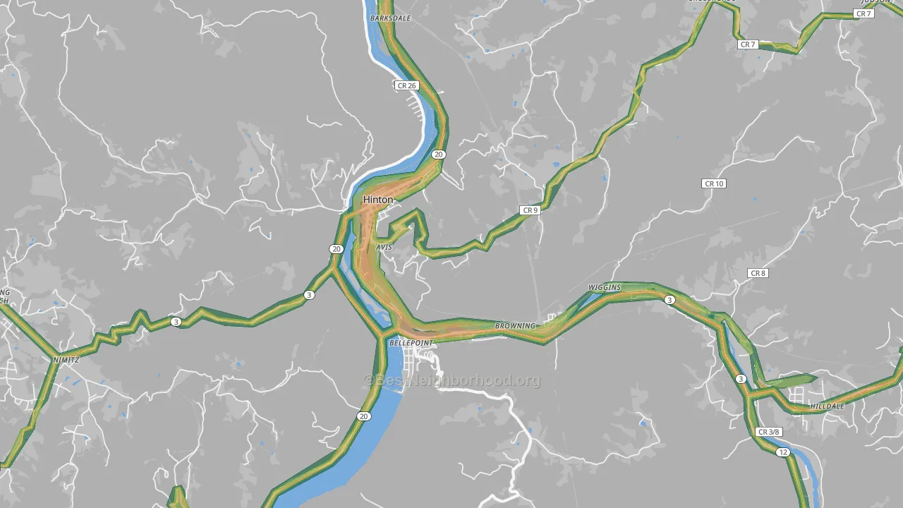 Hinton, WV Map of Noise Levels in Hinton