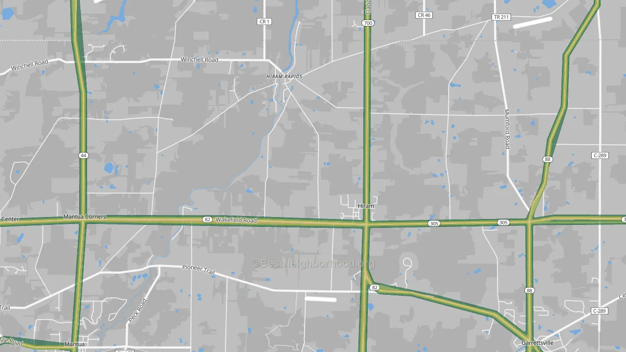 Hiram, OH Map of Noise Levels in Hiram
