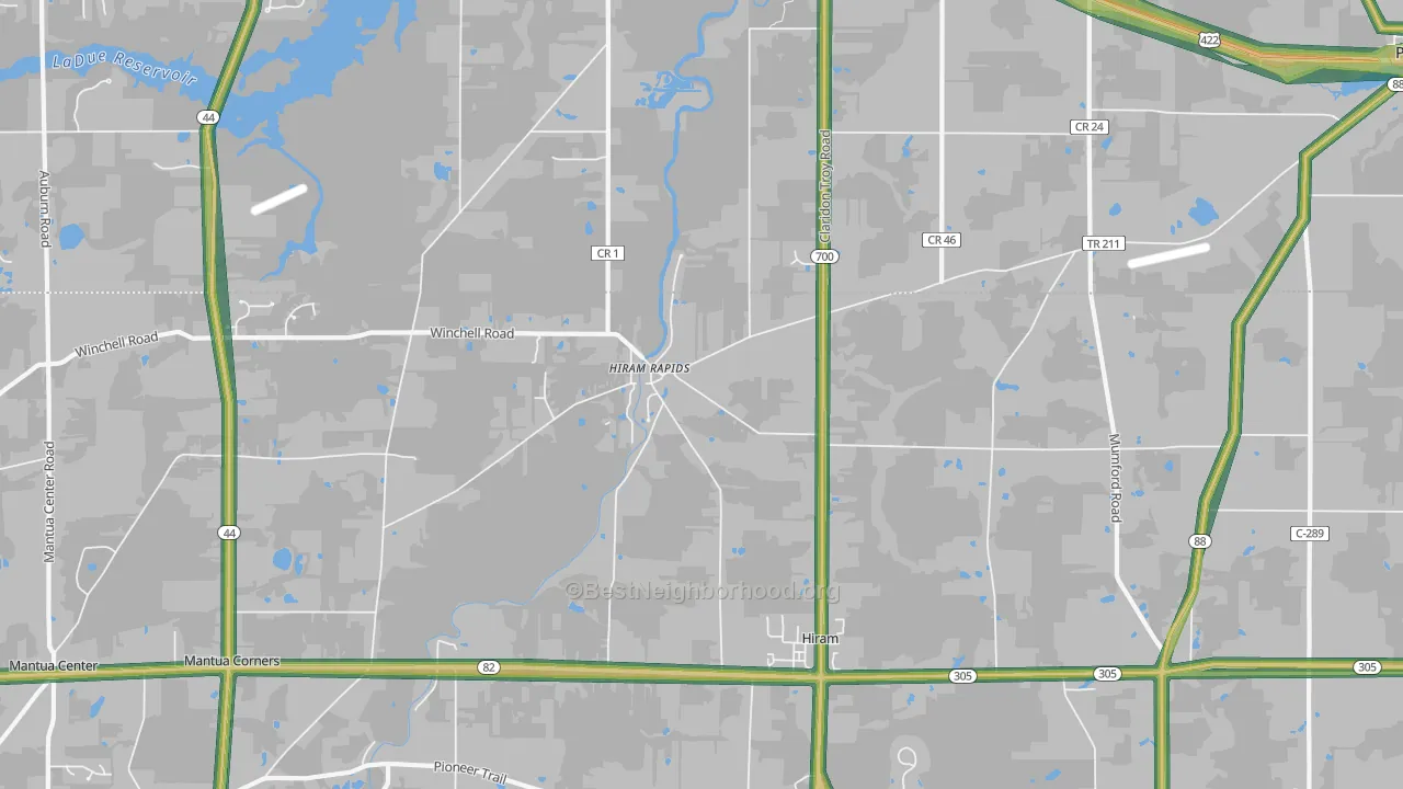 Hiram Rapids, OH Map of Noise Levels in Hiram Rapids