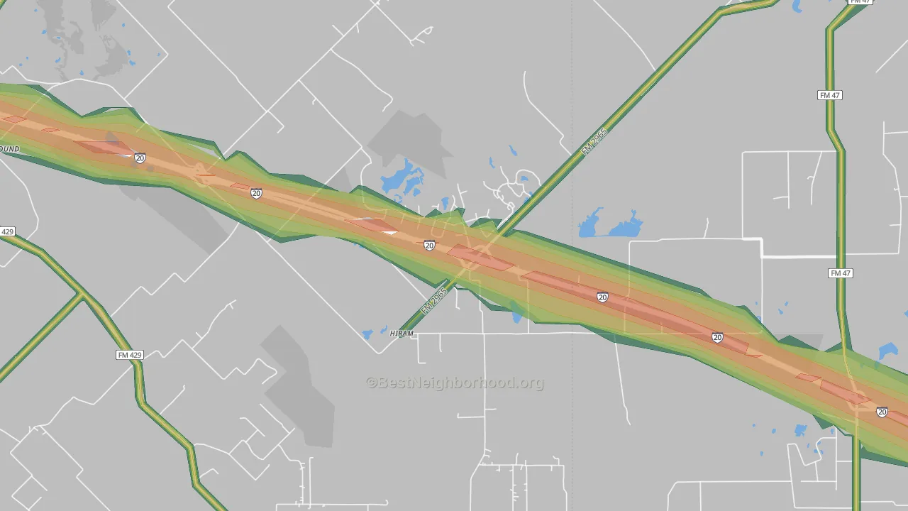 Hiram, TX Map of Noise Levels in Hiram