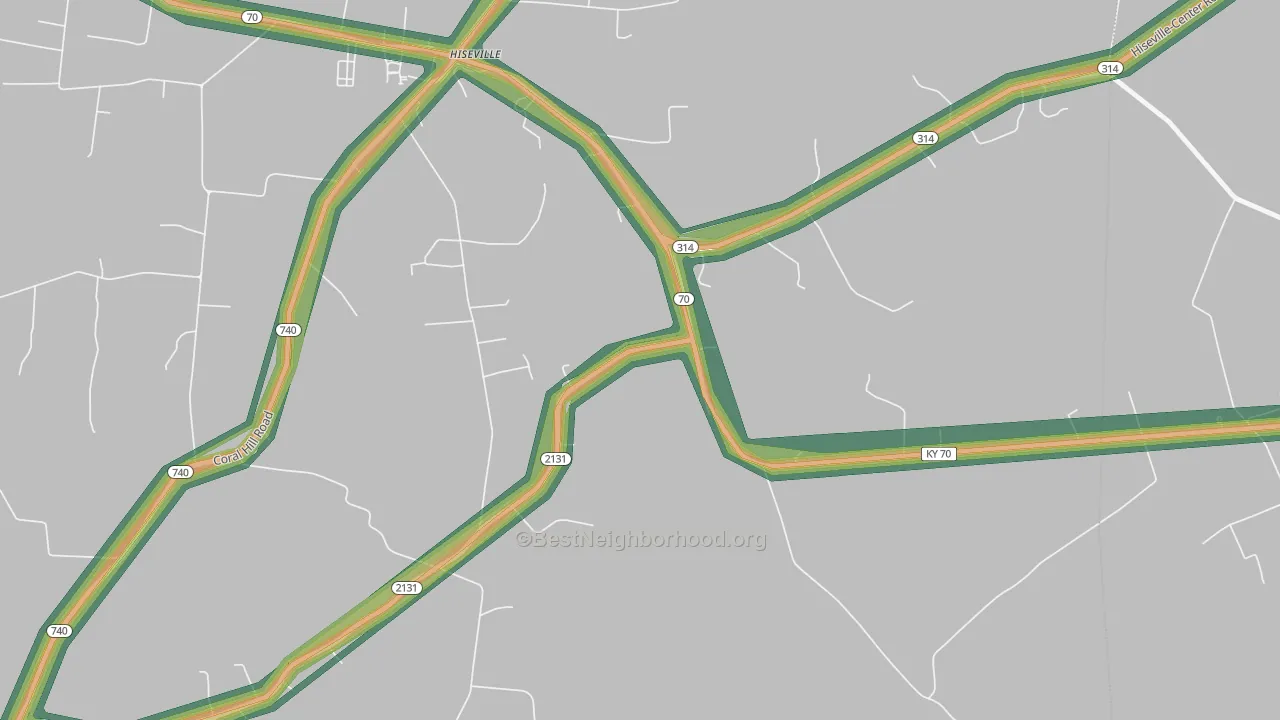Hiseville, KY Map of Noise Levels in Hiseville