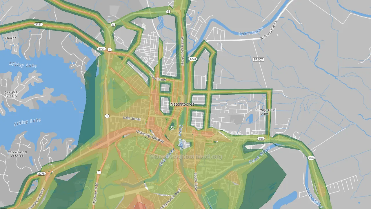 Historic District, Natchitoches, LA Map of Noise Levels in Historic District