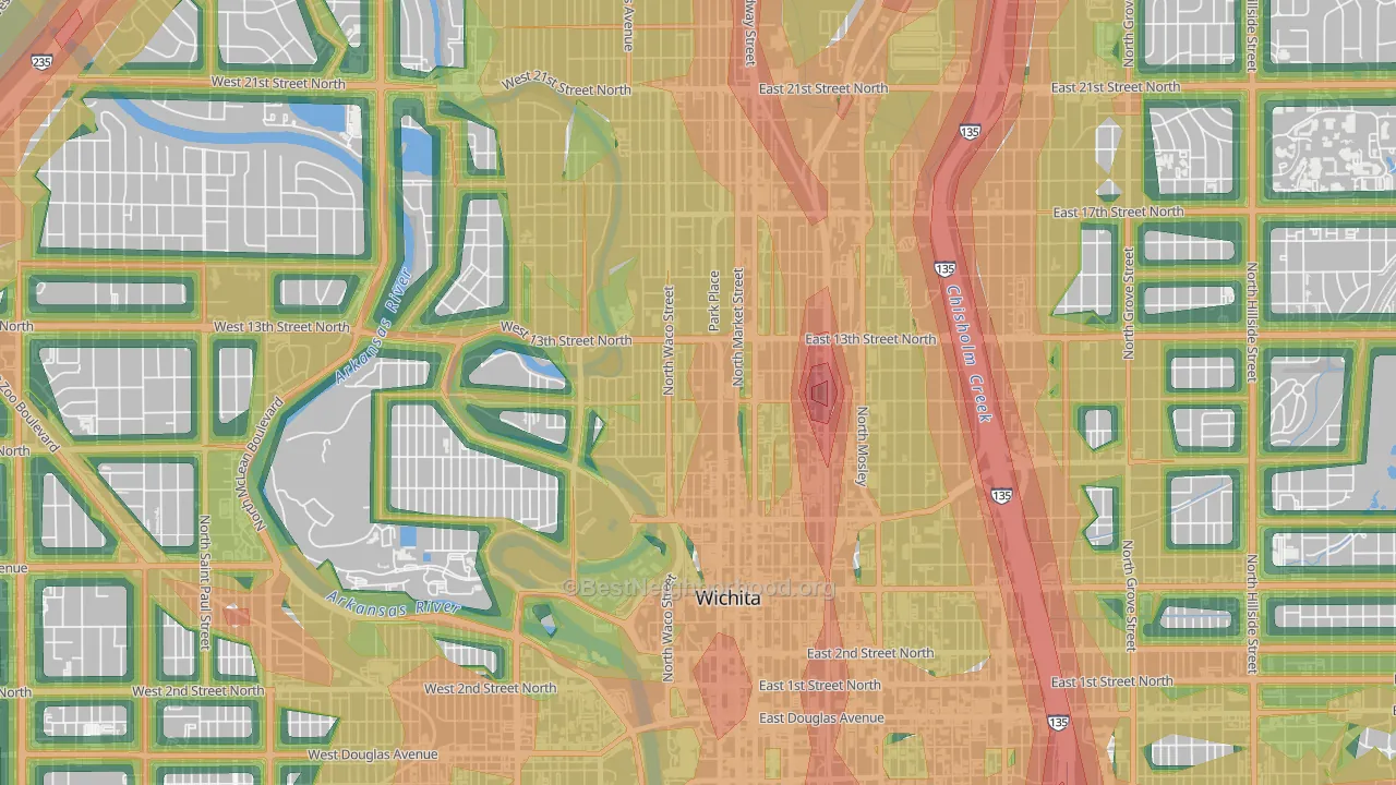 Historic Midtown, Wichita, KS Map of Noise Levels in Historic Midtown