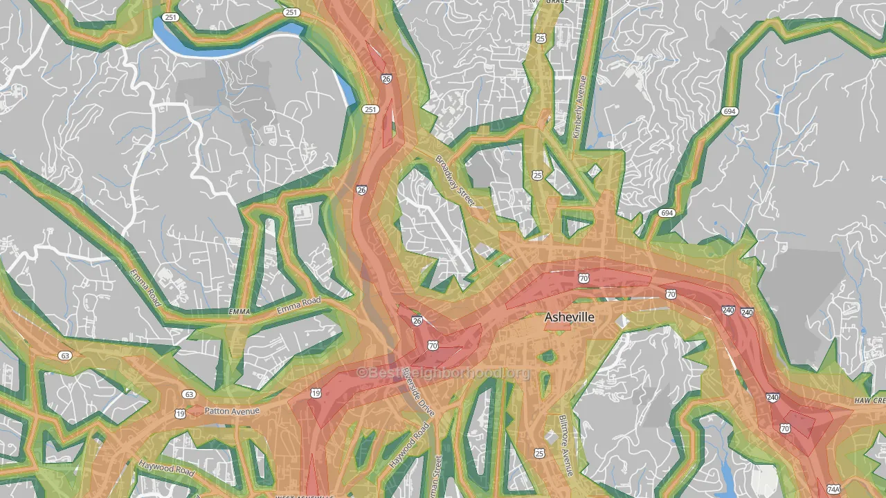 Historic Montford, Asheville, NC Map of Noise Levels in Historic Montford