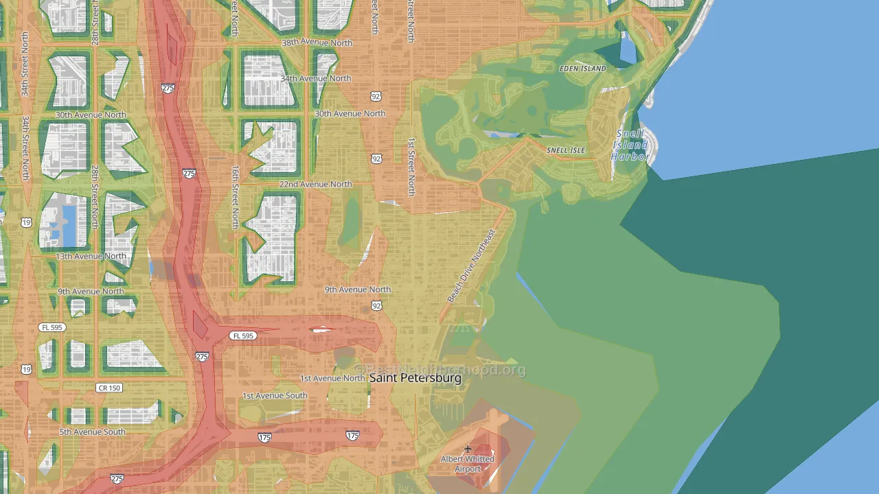 Historic Old Northeast, St. Petersburg, FL Map of Noise Levels in Historic Old Northeast