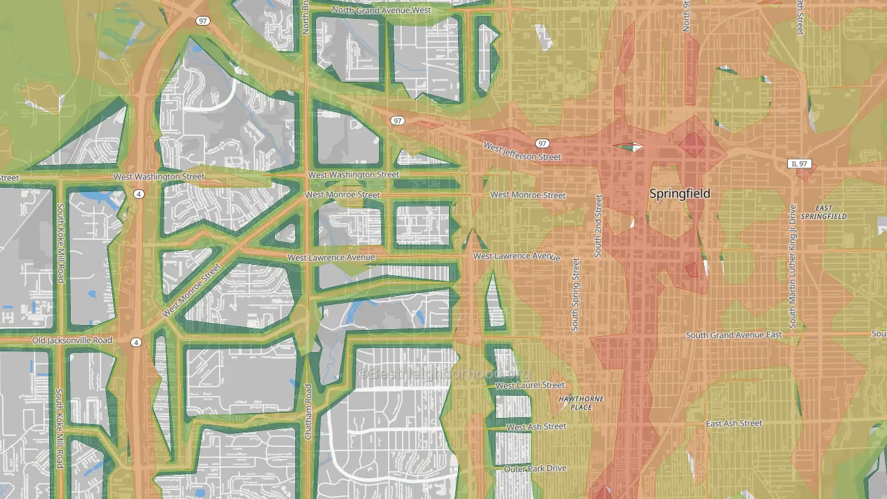 Historic West-Side, Springfield, IL Map of Noise Levels in Historic West-Side