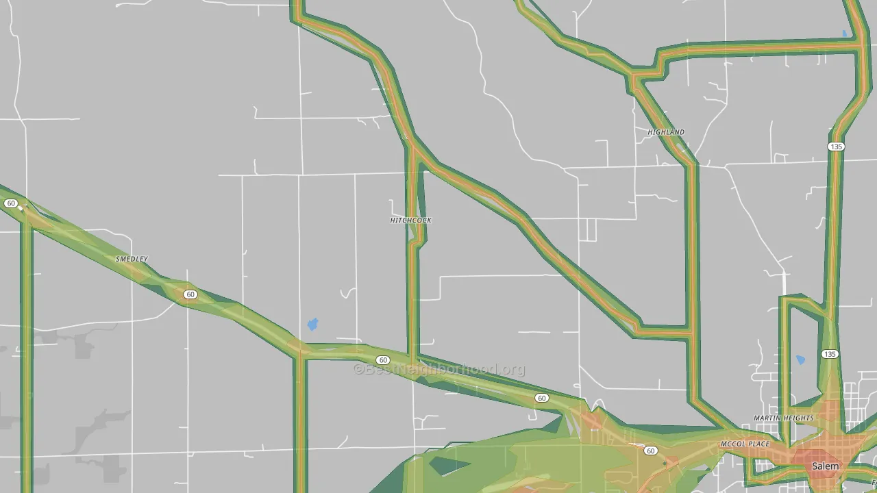 Hitchcock, IN Map of Noise Levels in Hitchcock