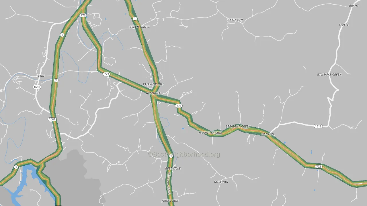 Hitchins, KY Map of Noise Levels in Hitchins
