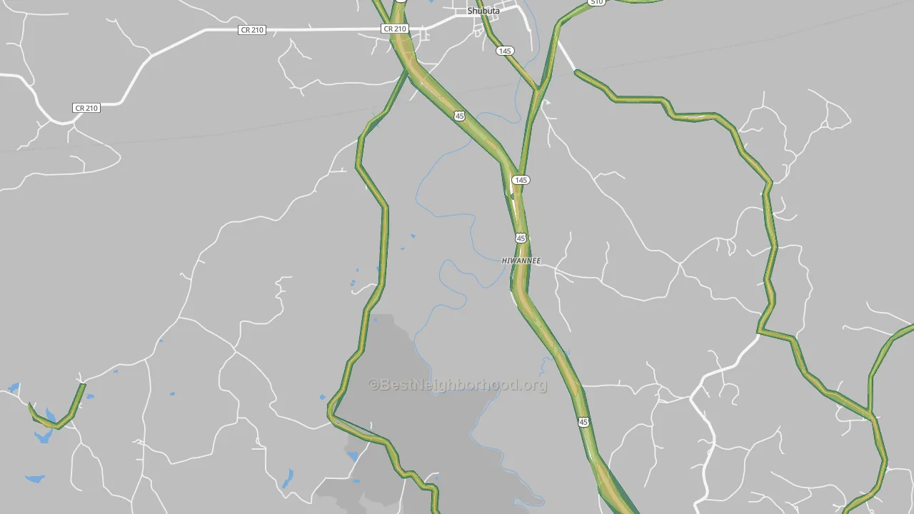 Hiwannee, MS Map of Noise Levels in Hiwannee