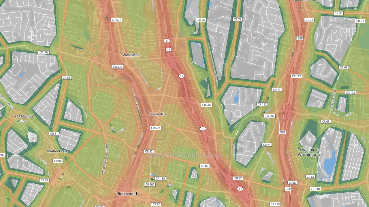 Ho-Ho-Kus, NJ Map of Noise Levels in Ho-Ho-Kus