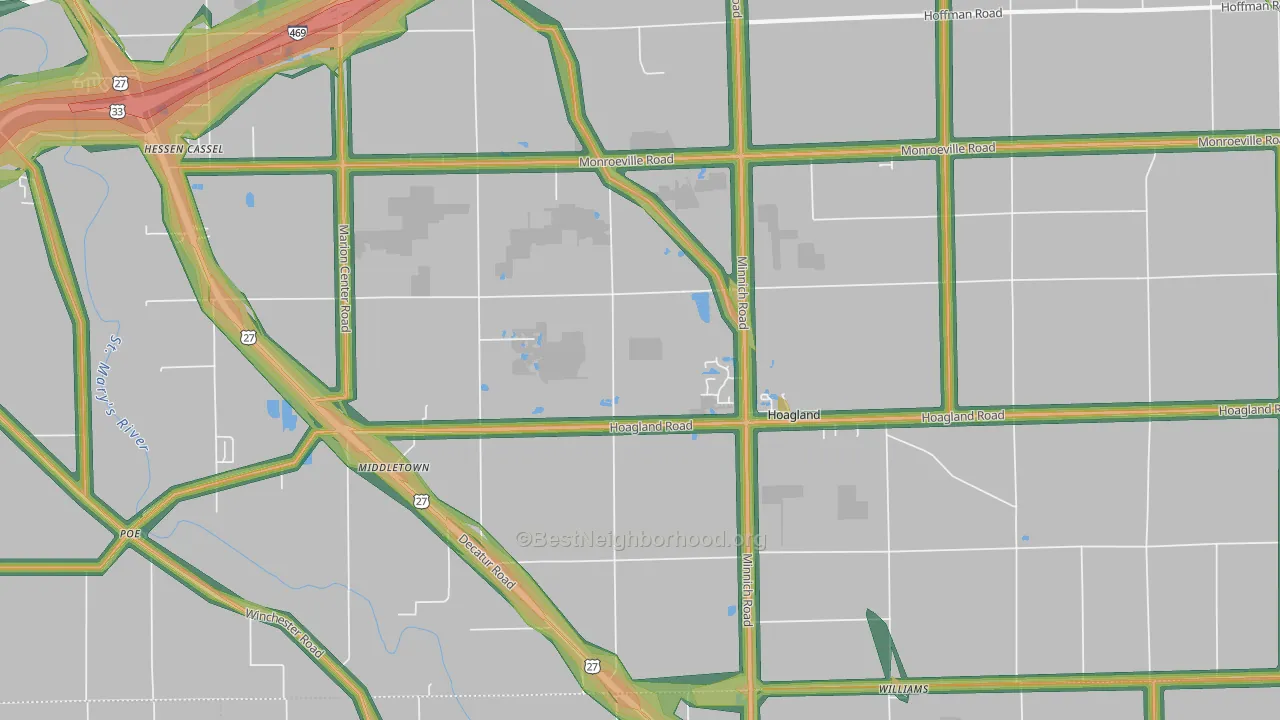 Hoagland, IN Map of Noise Levels in Hoagland