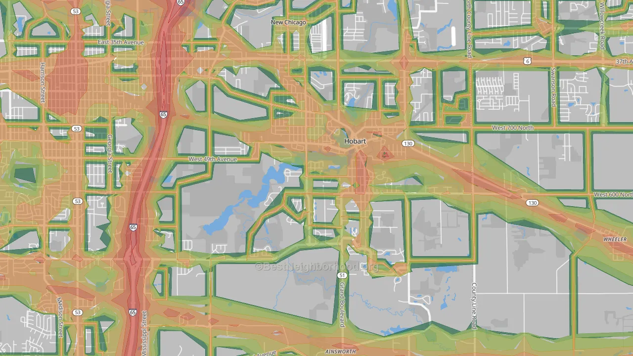 Hobart, IN Map of Noise Levels in Hobart