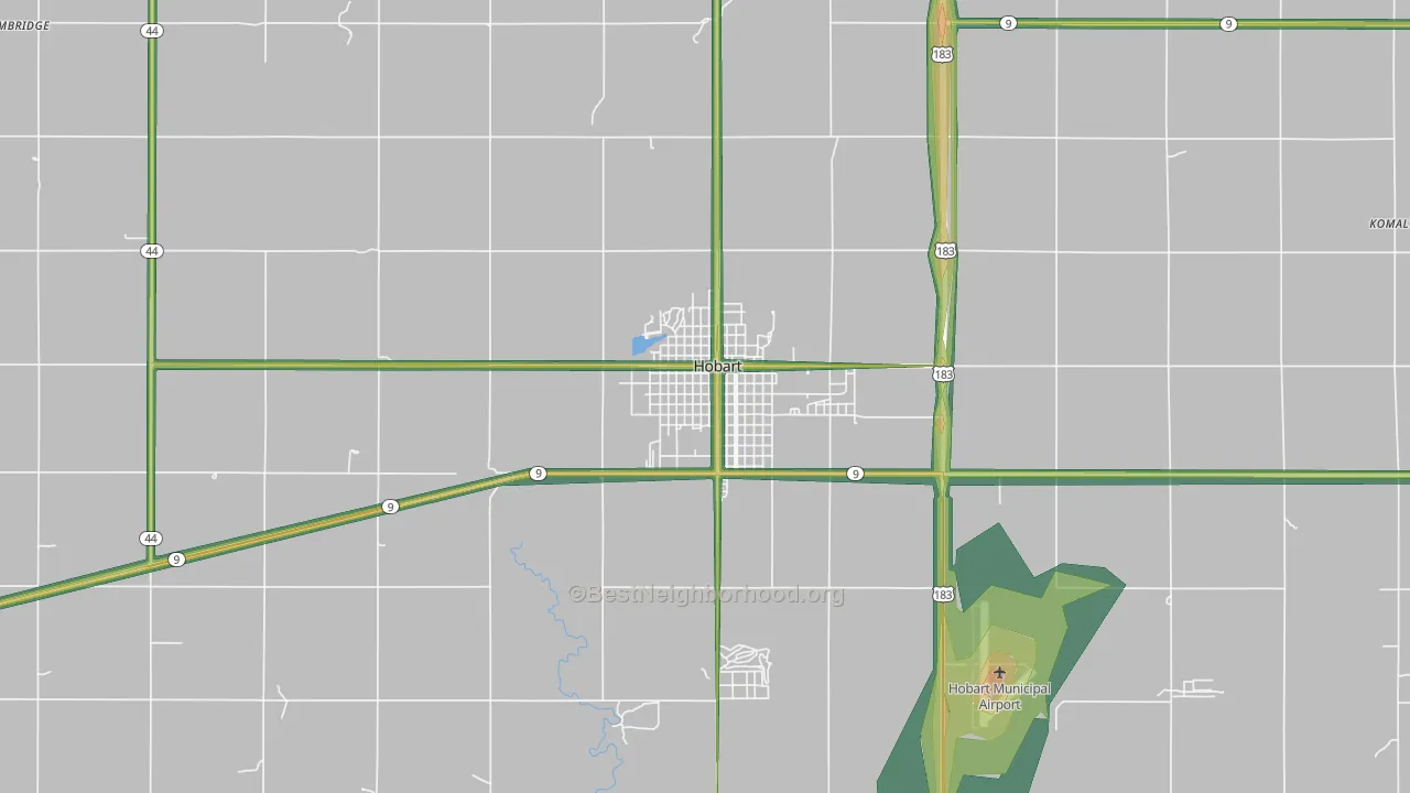 Hobart, OK Map of Noise Levels in Hobart