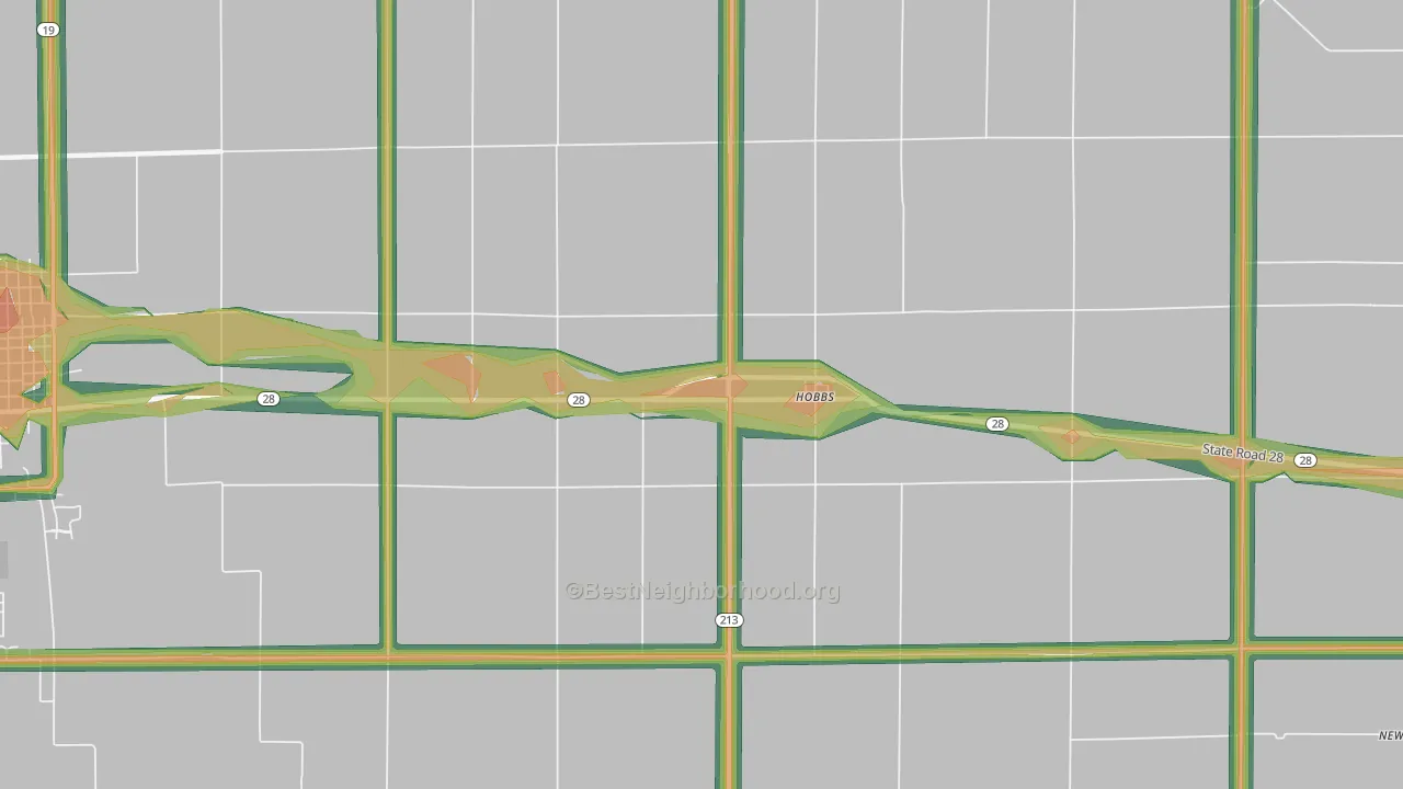 Hobbs, IN Map of Noise Levels in Hobbs