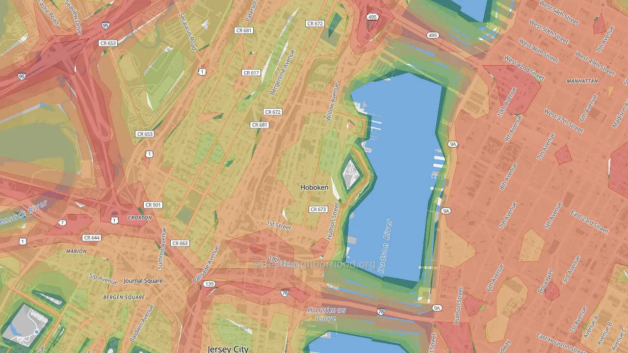 Hoboken, NJ Map of Noise Levels in Hoboken