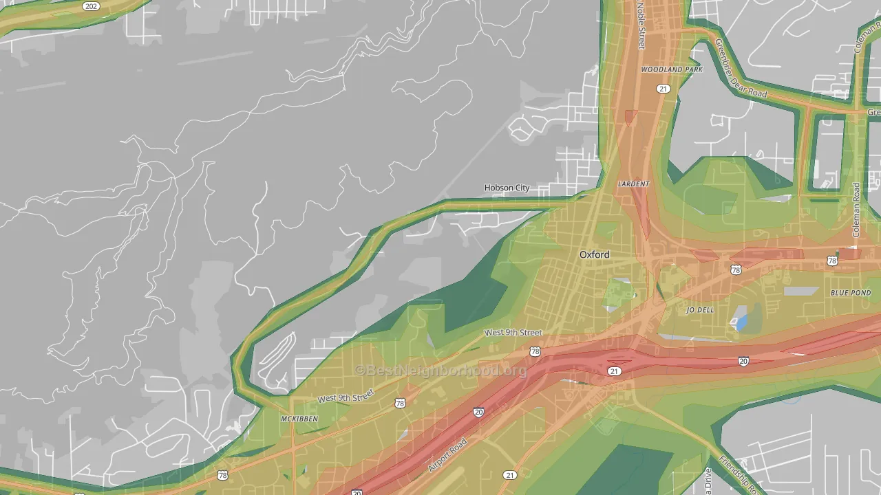 Hobson City, AL Map of Noise Levels in Hobson City