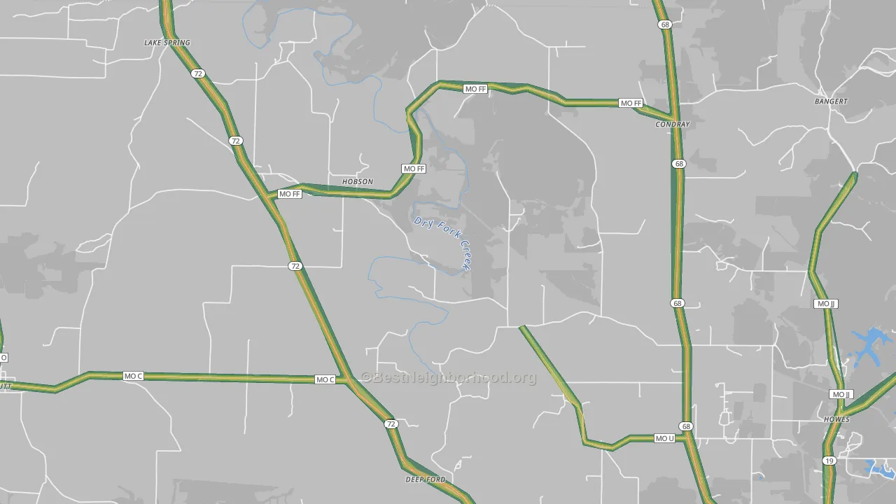 Hobson, MO Map of Noise Levels in Hobson