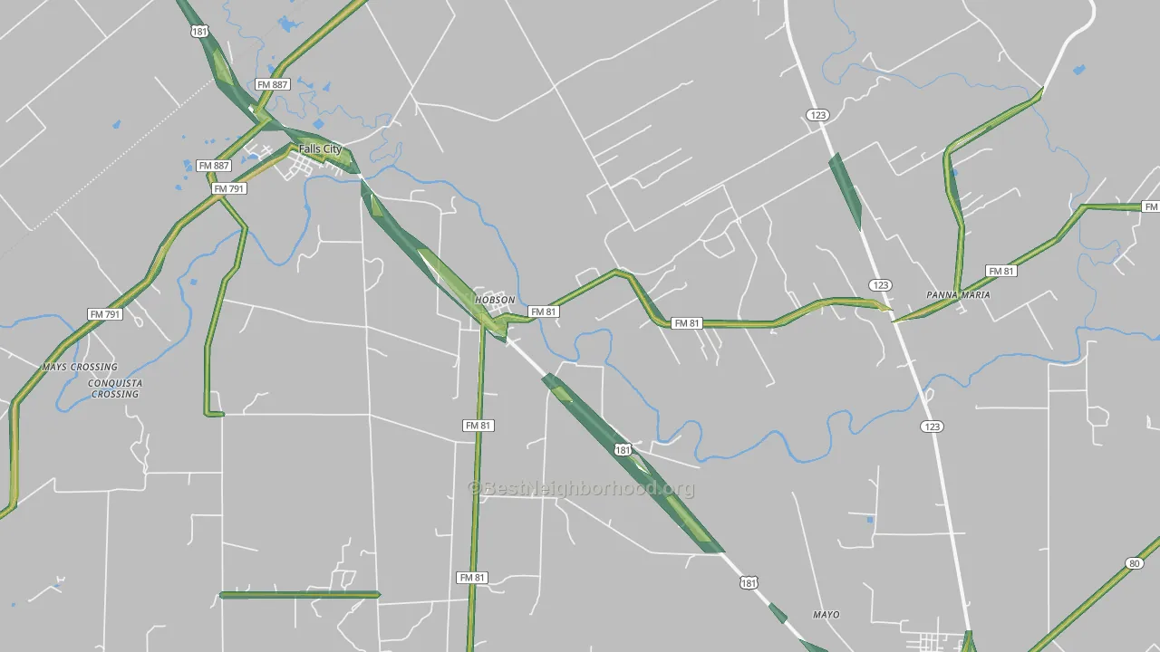 Hobson, TX Map of Noise Levels in Hobson