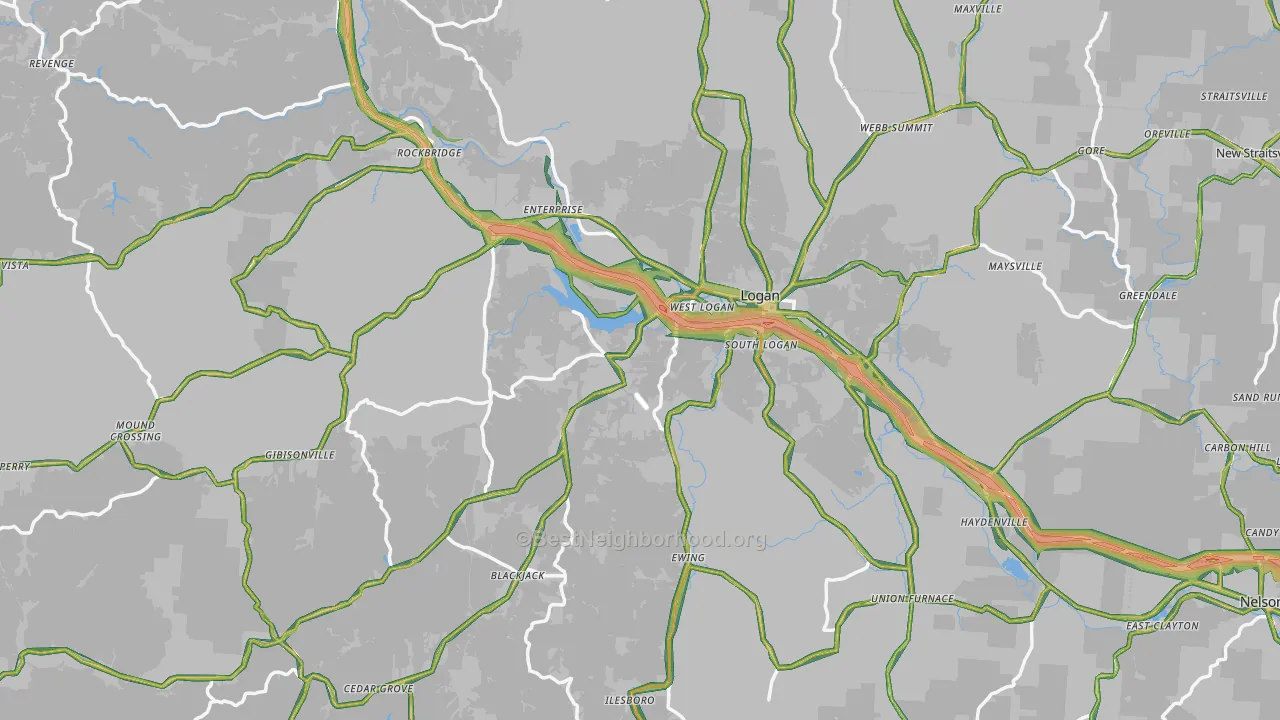 Hocking County, OH Map of Noise Levels in Hocking County