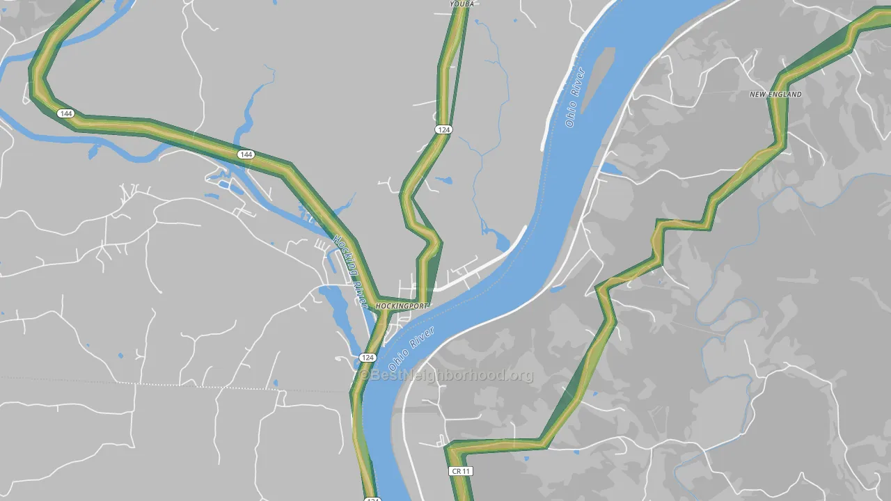 Hockingport, OH Map of Noise Levels in Hockingport