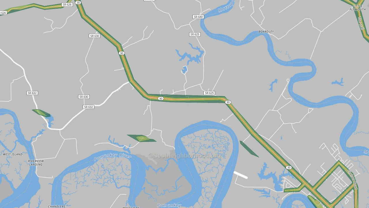 Hockley, VA Map of Noise Levels in Hockley