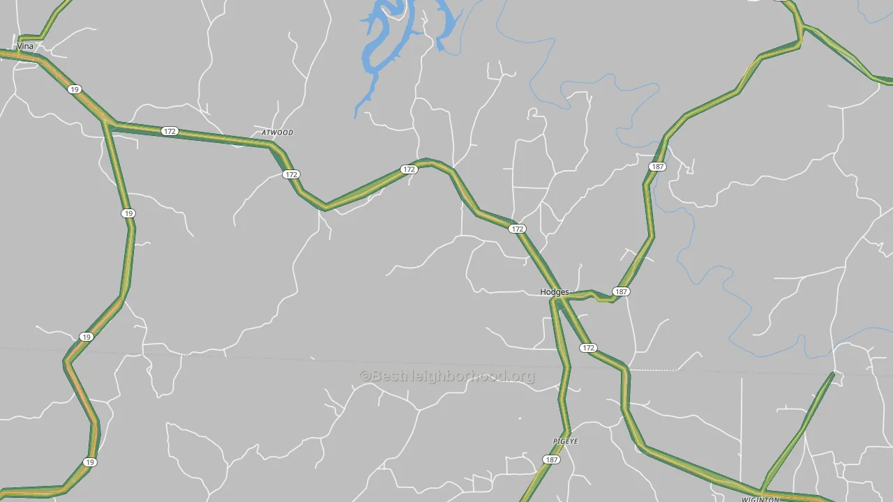 Hodges, AL Map of Noise Levels in Hodges