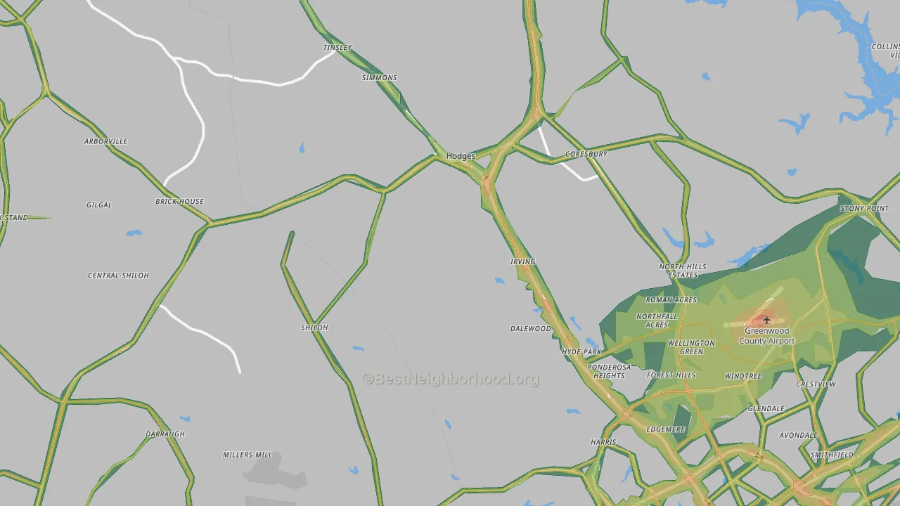 Hodges, SC Map of Noise Levels in Hodges