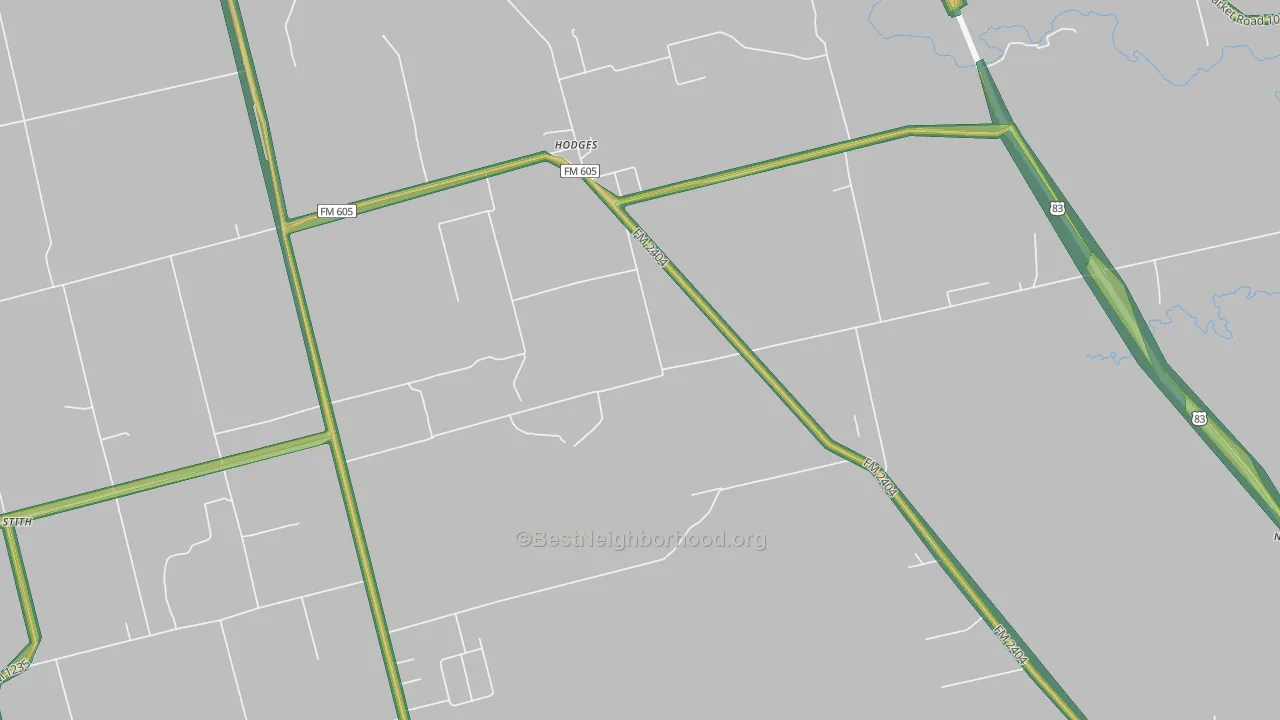Hodges, TX Map of Noise Levels in Hodges