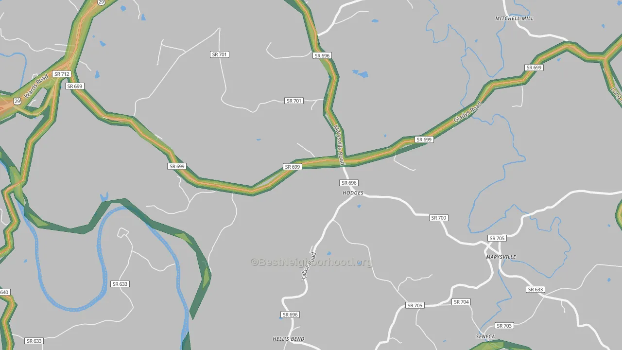 Hodges, VA Map of Noise Levels in Hodges