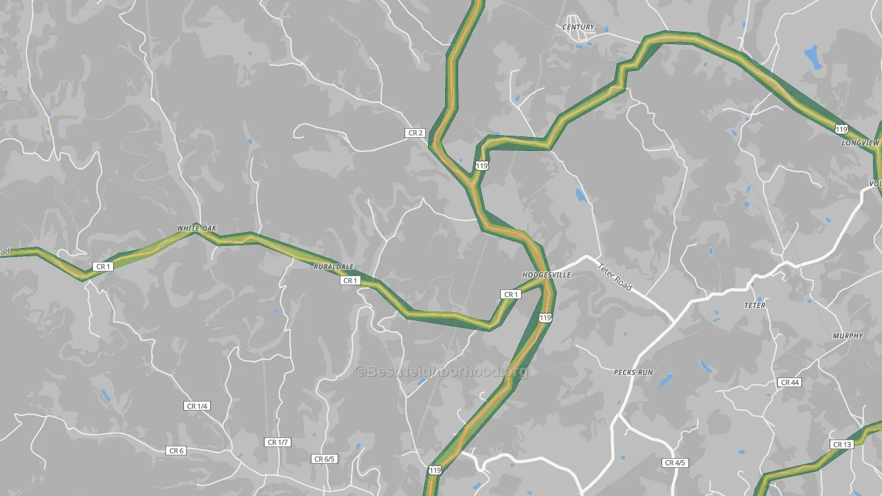 Hodgesville, WV Map of Noise Levels in Hodgesville