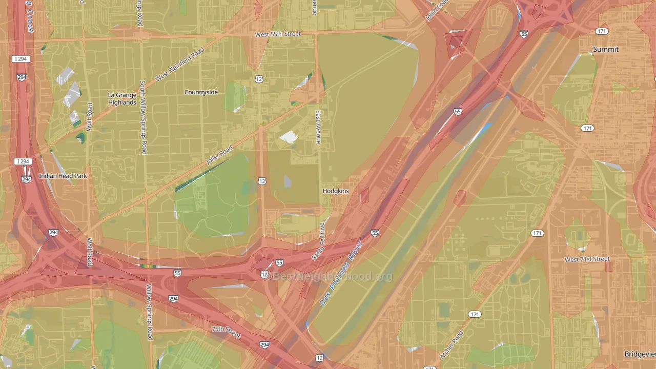 Hodgkins, IL Map of Noise Levels in Hodgkins