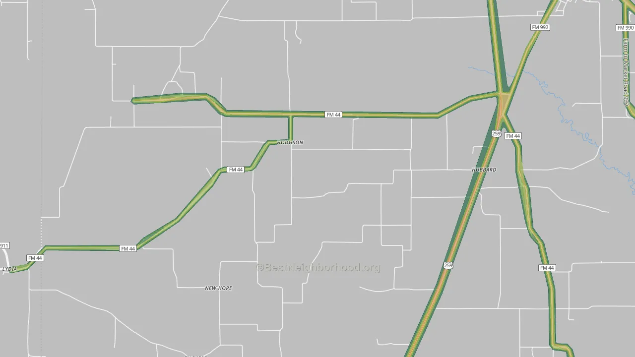Hodgson, TX Map of Noise Levels in Hodgson