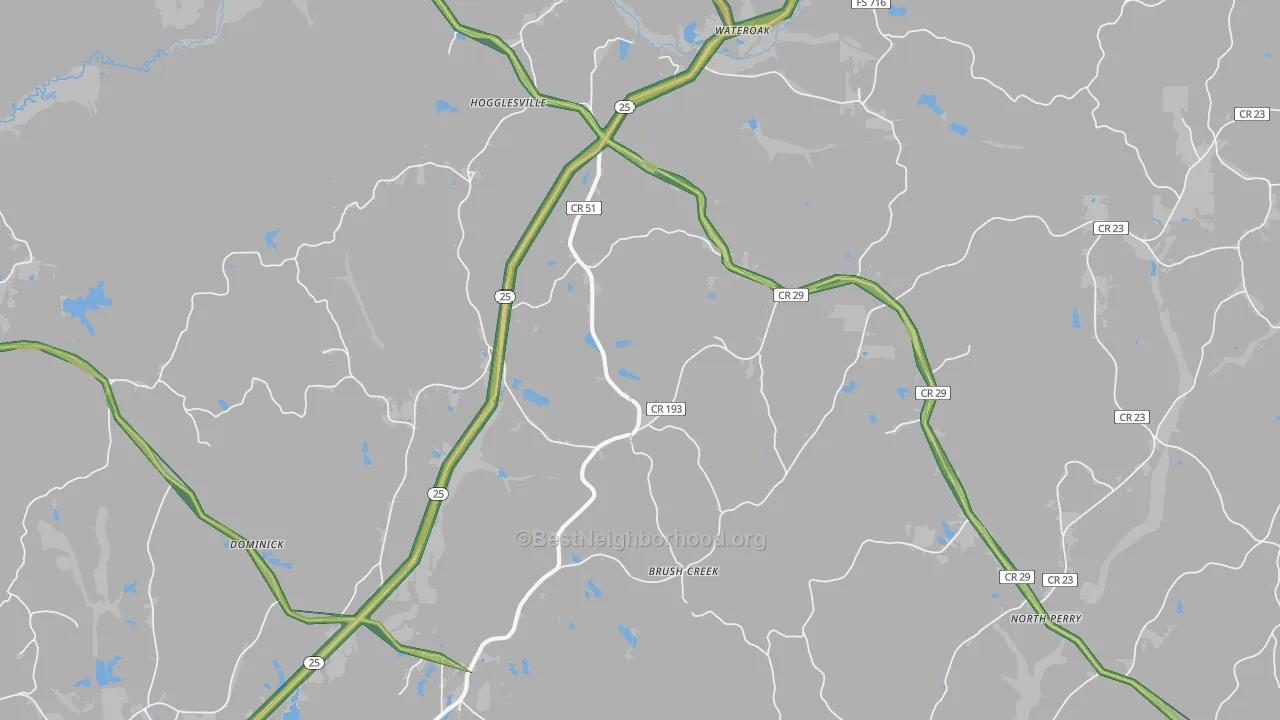 Hogglesville, AL Map of Noise Levels in Hogglesville