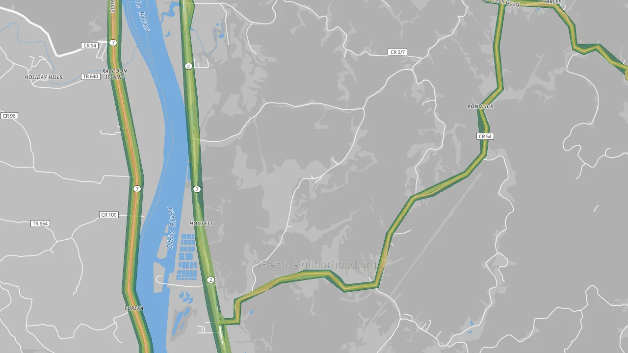 Hogsett, WV Map of Noise Levels in Hogsett