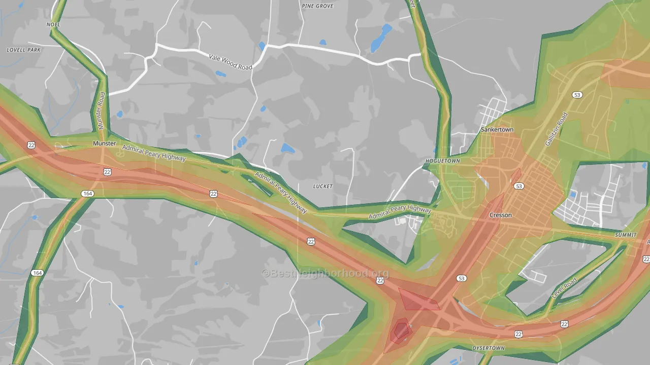 Hoguetown, PA Map of Noise Levels in Hoguetown